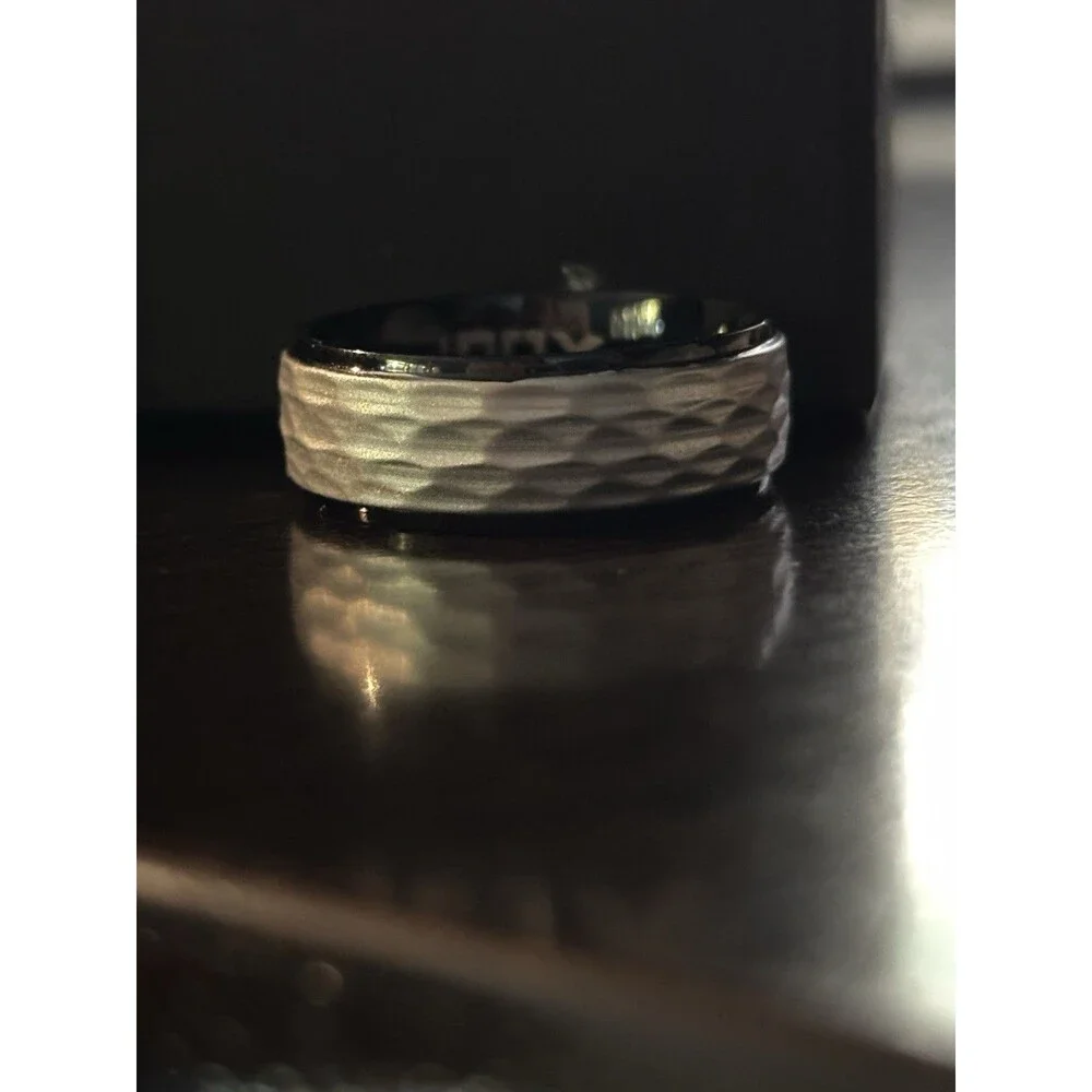 New Mens INOX Matte & Plated Black Textured Stainless Steel Ring $60 Sz 10 HOT!